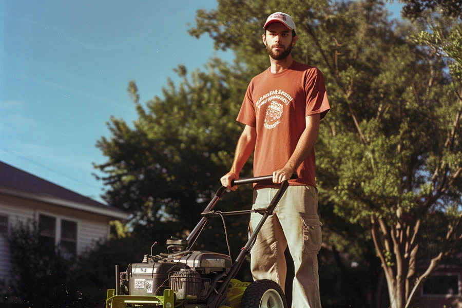 self-propelled electric lawn mower with battery and charger
